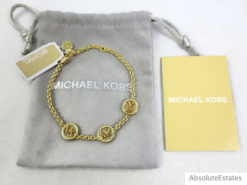 Michael Kors Gold Pave Crystal Chain Round Logo Bracelet MKJ8011710