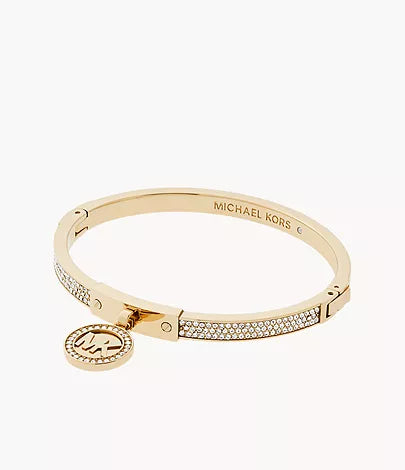 Michael Kors Gold-Tone Plated Stainless Steel Pavé Hinged Bangle Bracelet